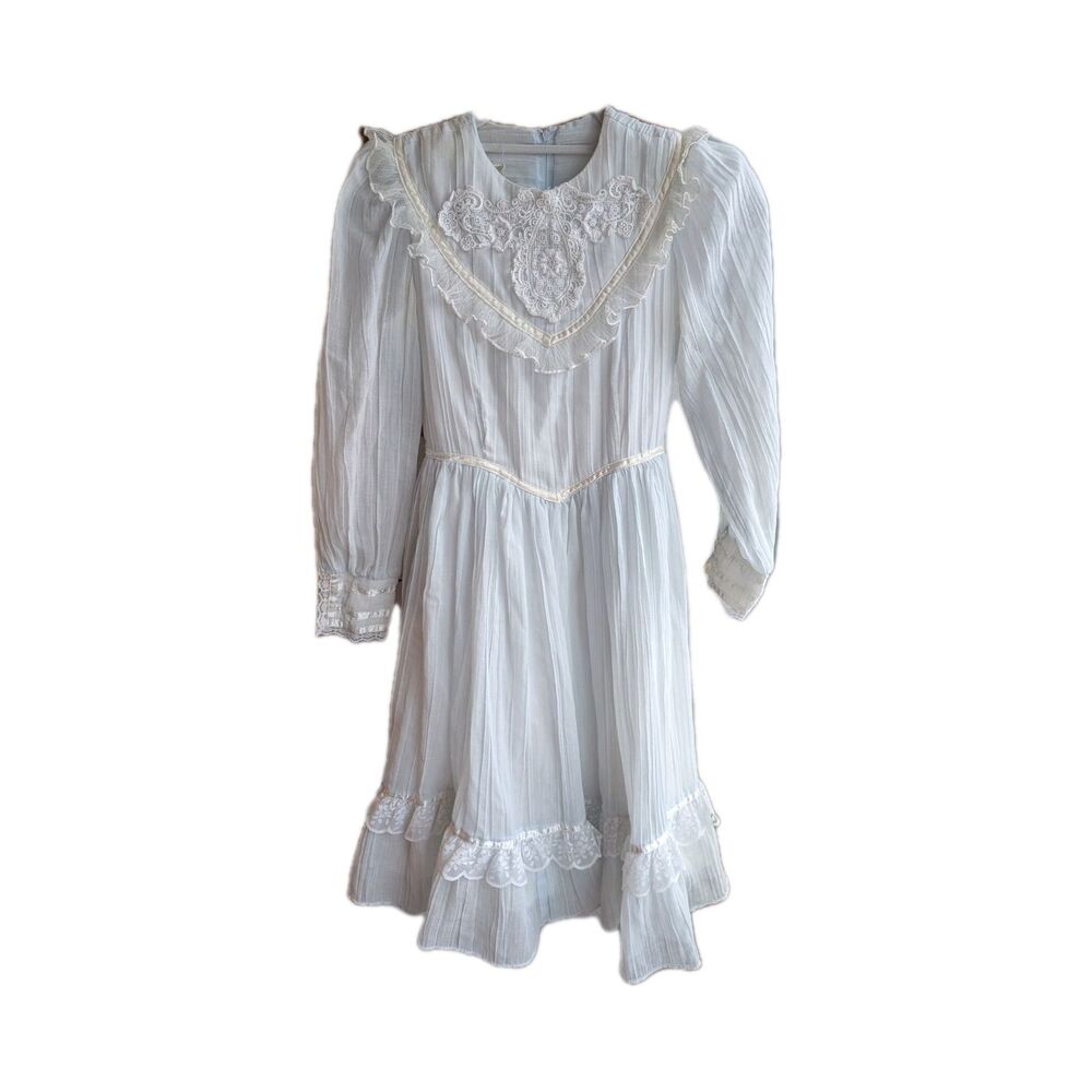 Gunne Sax by Jessica McClintock White Prairie Lace Vintage Dress Size 14